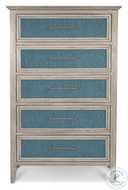 Blue Isles Ocean Blue and Aged Ivory 5 Drawer Woven Chest