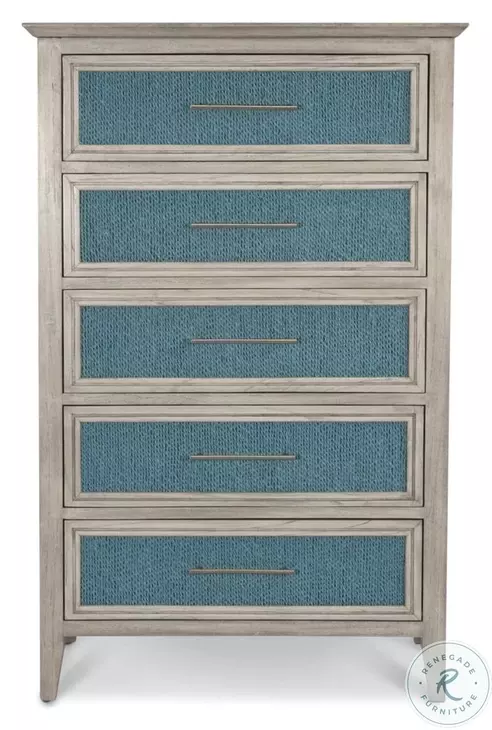 Blue Isles Ocean Blue and Aged Ivory 5 Drawer Woven Chest