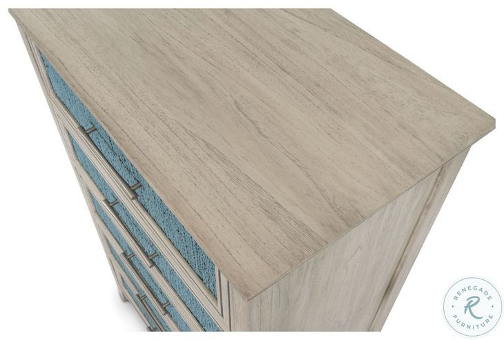 Blue Isles Ocean Blue and Aged Ivory 5 Drawer Woven Chest