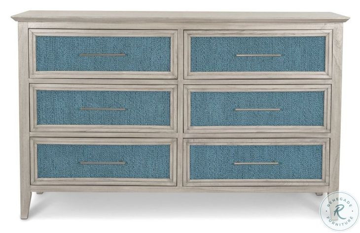 Blue Isles Ocean Blue and Aged Ivory 6 Drawer Woven Dresser