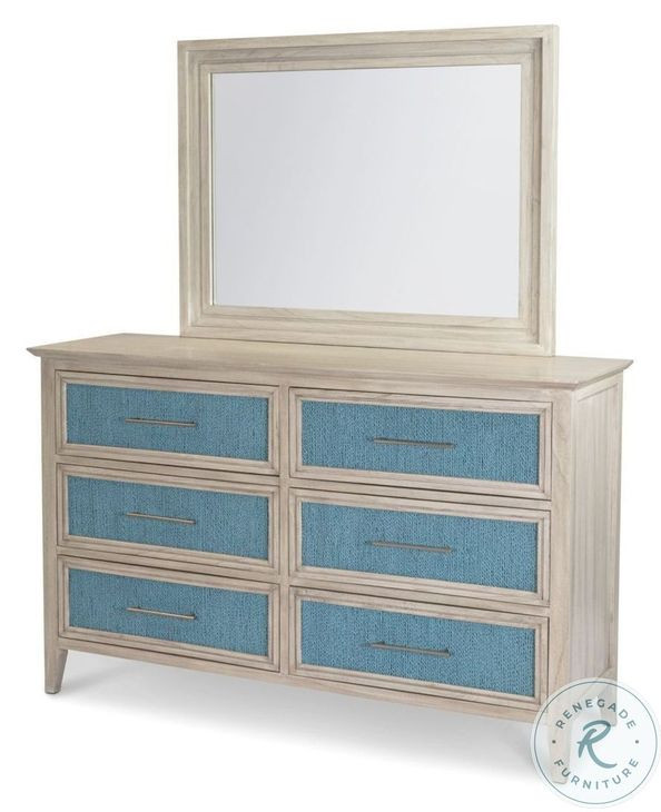 Blue Isles Ocean Blue and Aged Ivory 6 Drawer Woven Dresser