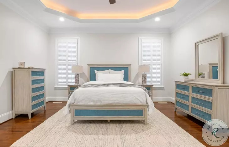 Blue Isles Ocean Blue and Aged Ivory 5 Drawer Woven Chest