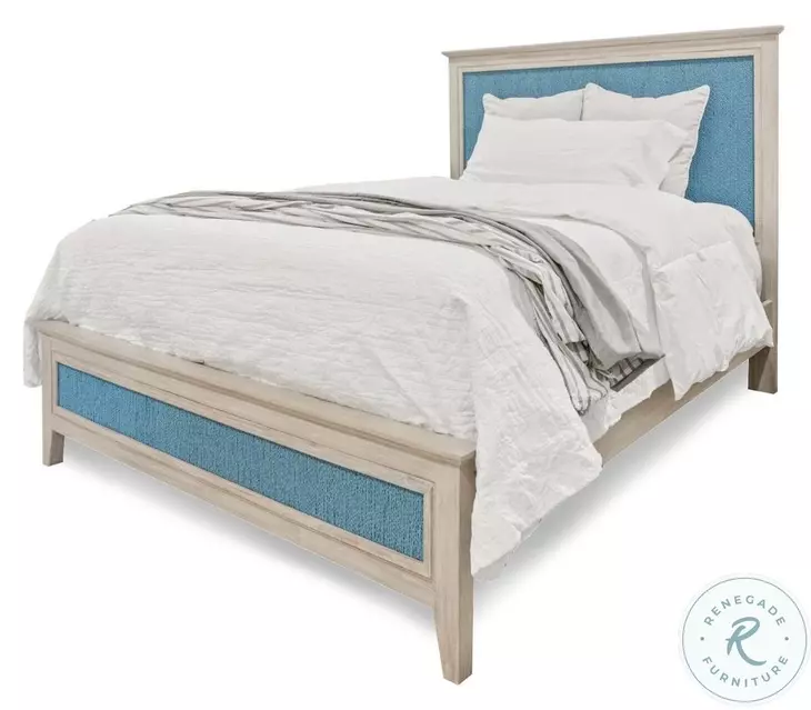 Blue Isles Ocean Blue and Aged Ivory Queen Panel Bed