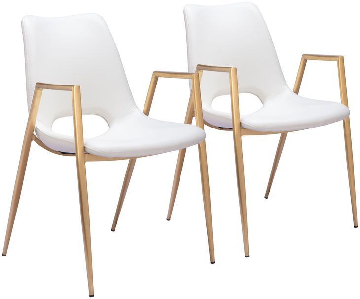 Desi White and Gold Dining Chair Set of 2