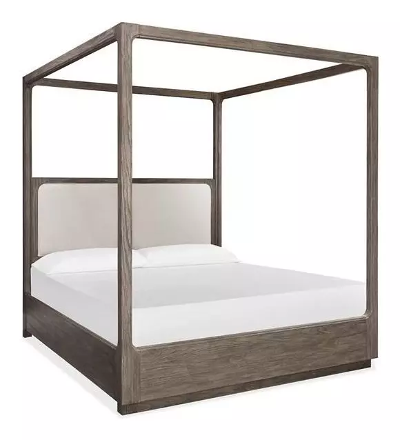 Ashford Lane Dark Umber and Milo Ivory King Upholstered Poster Bed
