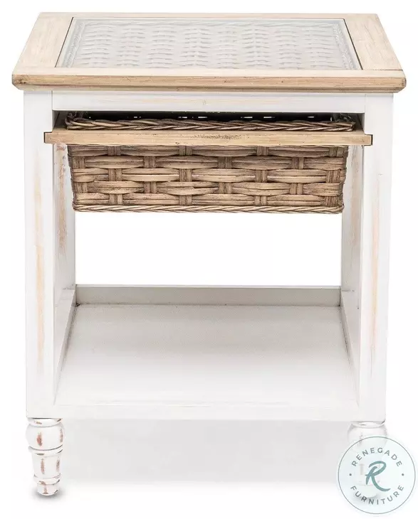 Ocean Mist Weathered White 1 Basket Rectangular End Table