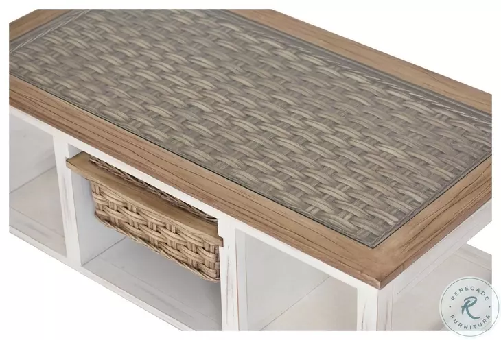 Ocean Mist Weathered White 1 Basket Rectangular Coffee Table