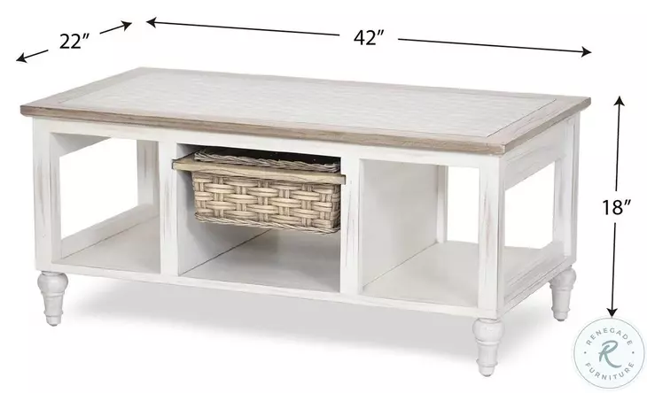 Ocean Mist Weathered White 1 Basket Rectangular Coffee Table