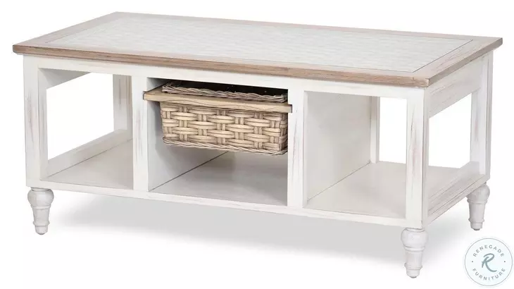 Ocean Mist Weathered White 1 Basket Rectangular Coffee Table