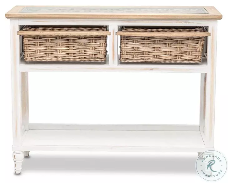 Ocean Mist Weathered White 2 Basket Rectangular Console Table