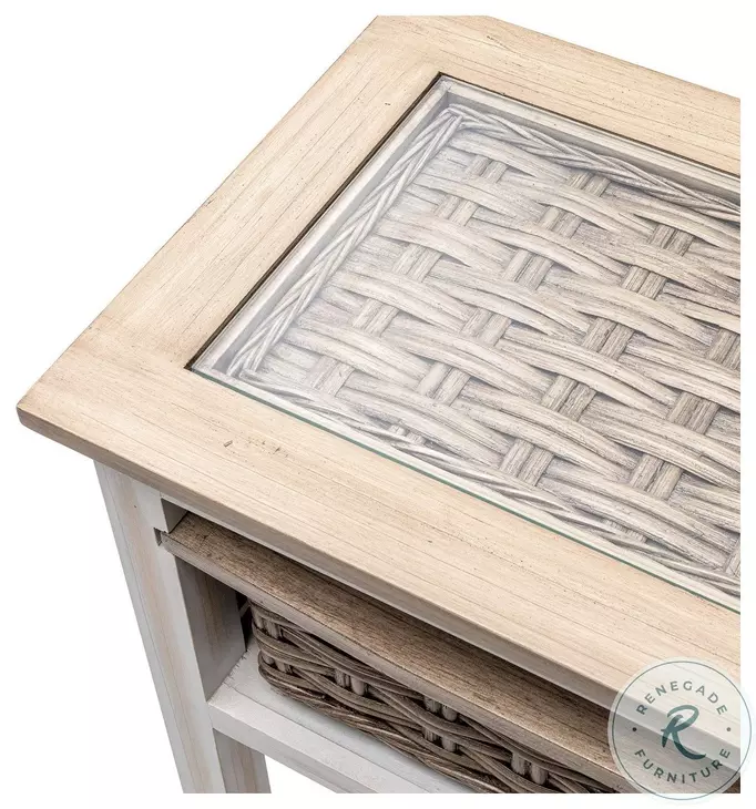 Ocean Mist Weathered White 2 Basket Rectangular Console Table