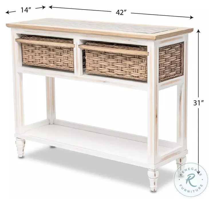 Ocean Mist Weathered White 1 Basket Rectangular Ocassional Table Set