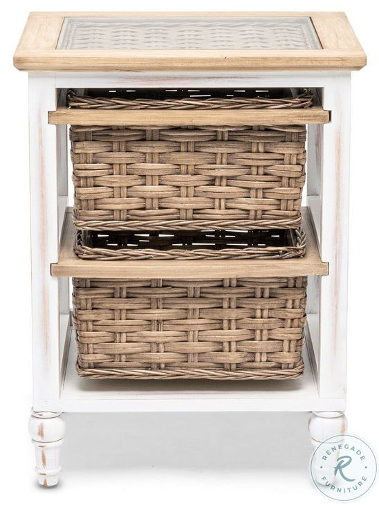 Ocean Mist Weathered Wood and White Distressed 2 Basket Storage Cabinet