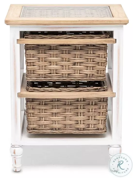 Ocean Mist Weathered Wood and White Distressed 2 Basket Storage Cabinet