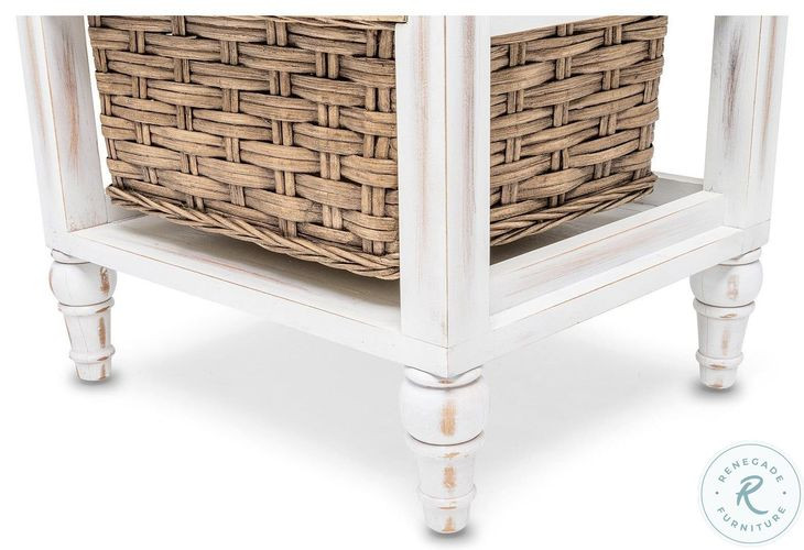 Ocean Mist Weathered Wood and White Distressed 2 Basket Storage Cabinet