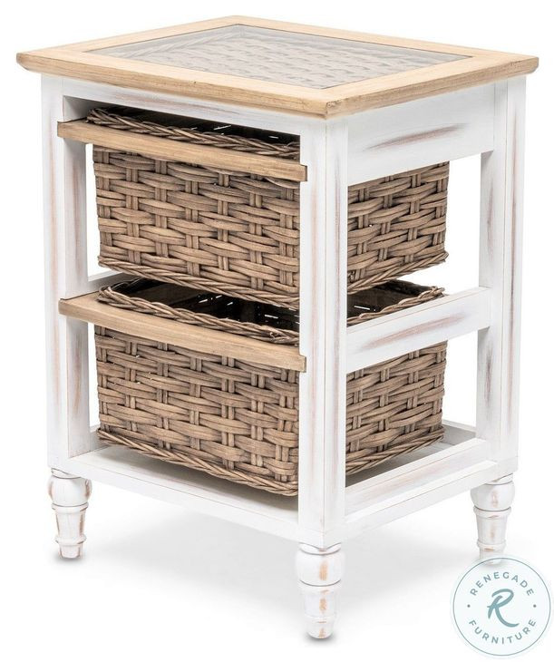 Ocean Mist Weathered Wood and White Distressed 2 Basket Storage Cabinet