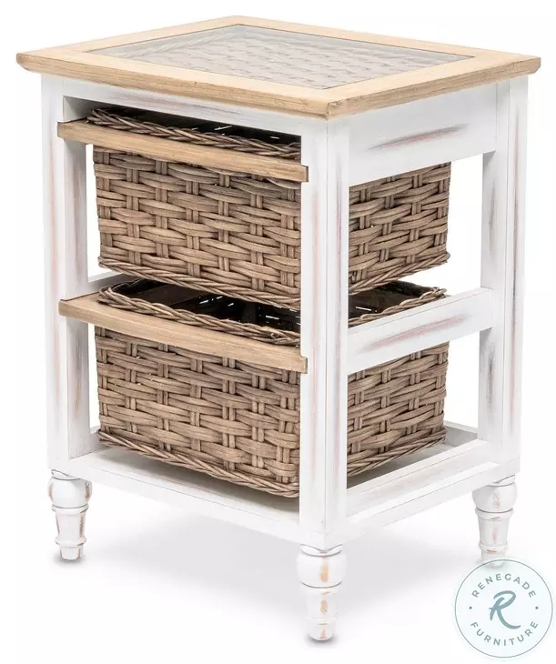 Ocean Mist Weathered Wood and White Distressed 2 Basket Storage Cabinet