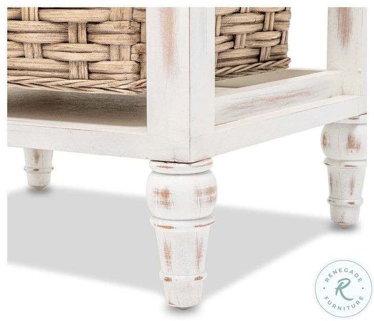 Ocean Mist Weathered Wood and White Distressed 3 Basket Storage Cabinet