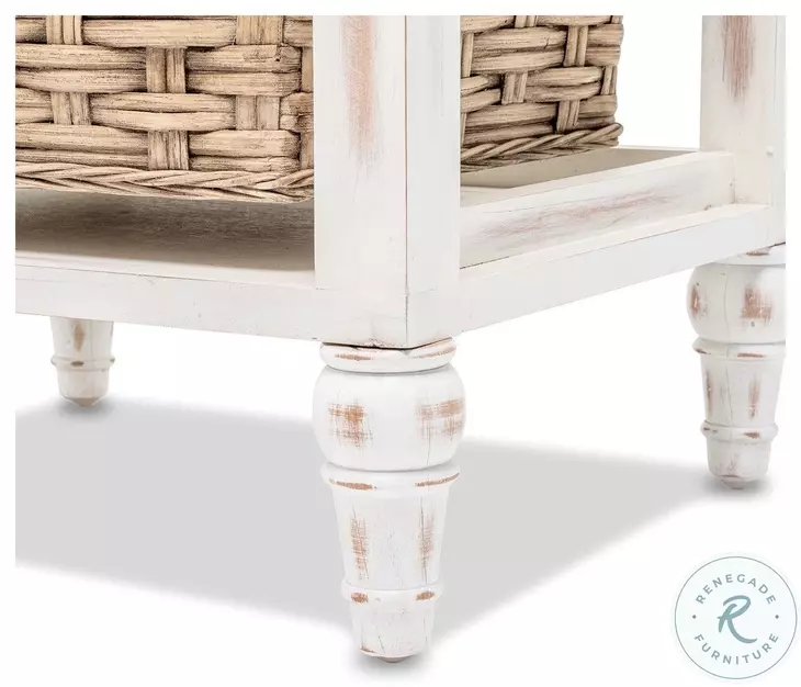 Ocean Mist Weathered Wood and White Distressed 3 Basket Storage Cabinet