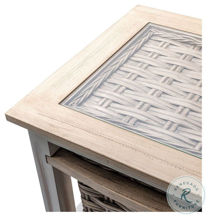 Ocean Mist Weathered Wood and White Distressed 4 Basket Vertical Storage Cabinet