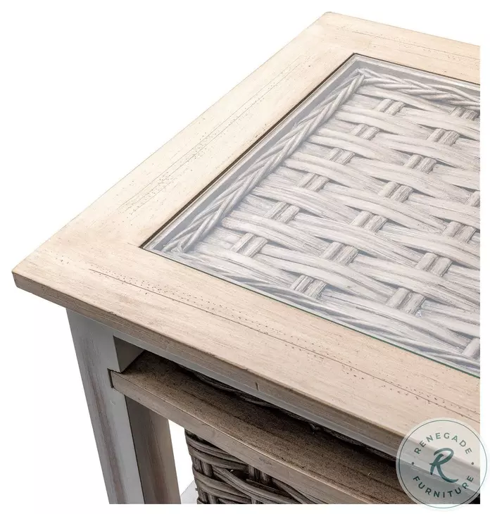Ocean Mist Weathered Wood and White Distressed 4 Basket Vertical Storage Cabinet