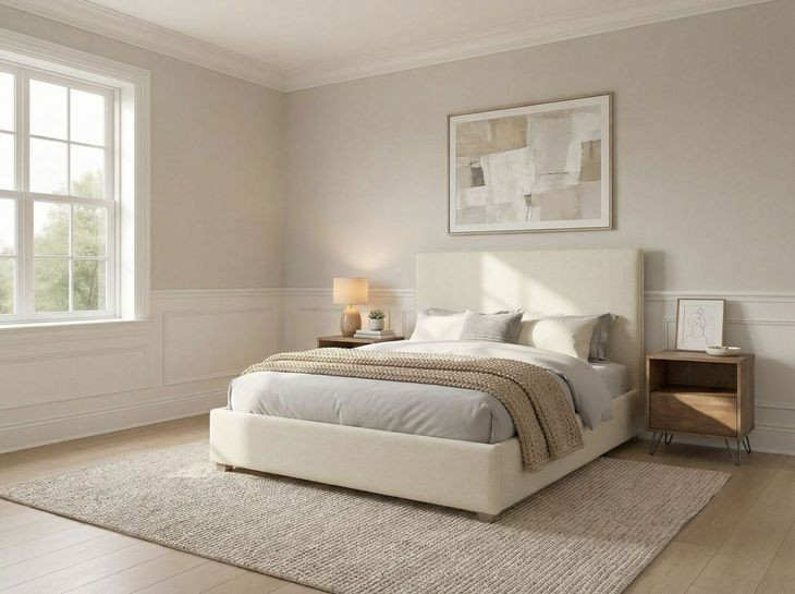 Zest Cream King Upholstered Flanged Panel Bed