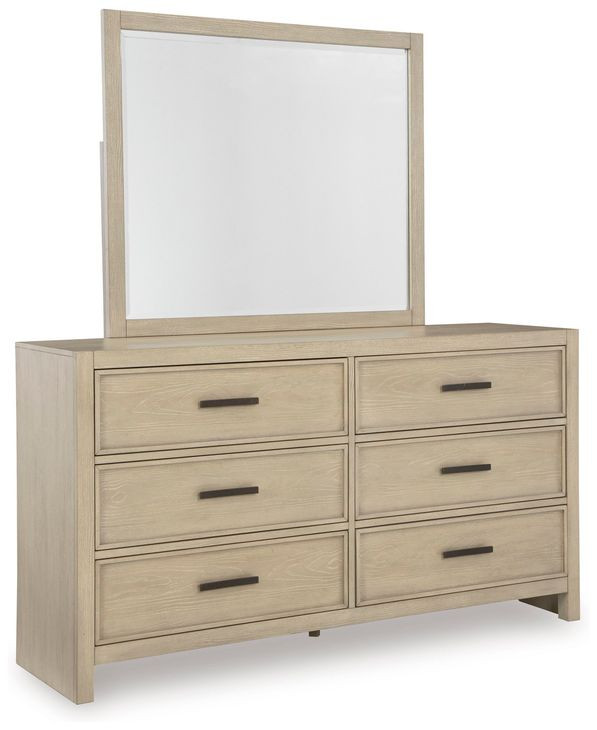 Calmoro Gray Wash 6 Drawer Dresser and Rectangular Mirror