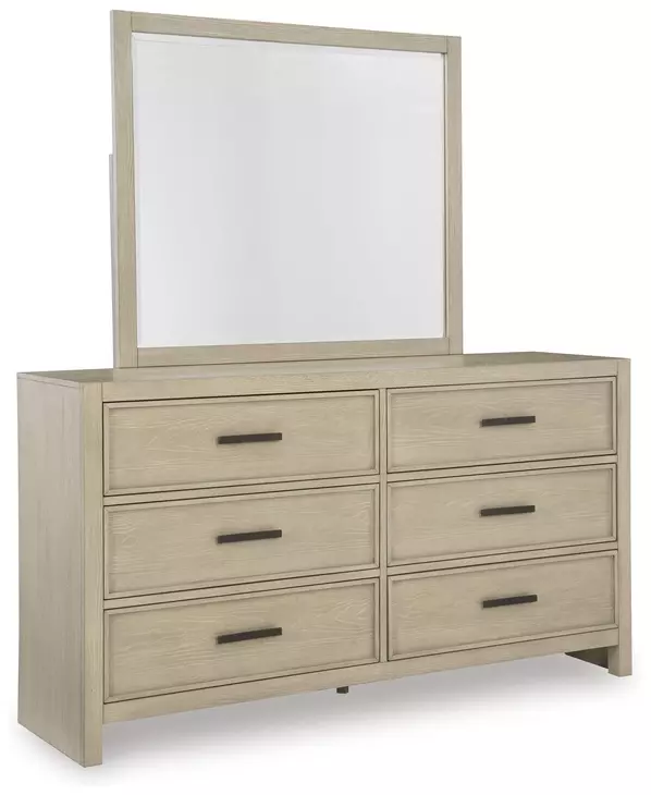 Calmoro Gray Wash 6 Drawer Dresser and Rectangular Mirror