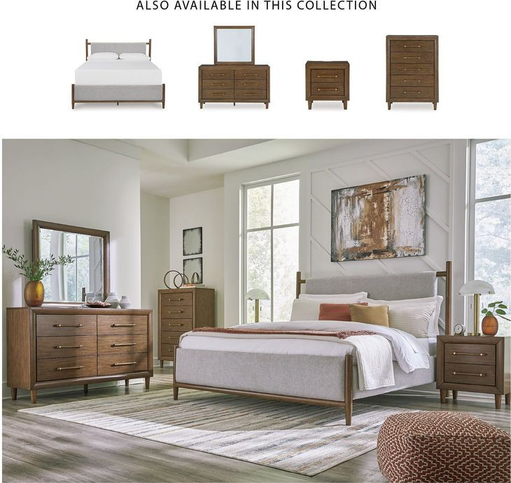 Lyncott Medium Brown And Gray Upholstered Queen Panel Bed