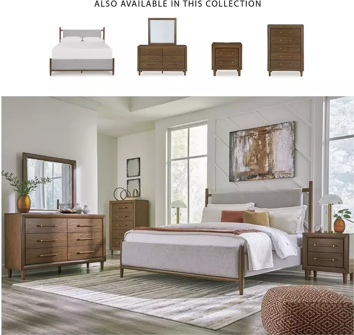 Lyncott Medium Brown And Gray Upholstered King Panel Bed