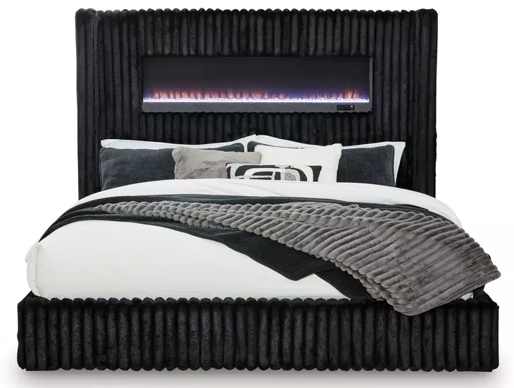 Agrander Black King Upholstered Platform Bed with LED