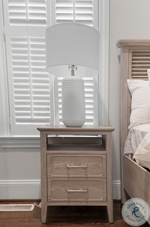 Harborview Glazed Driftwood 2 Drawer Nightstand with USB Charging