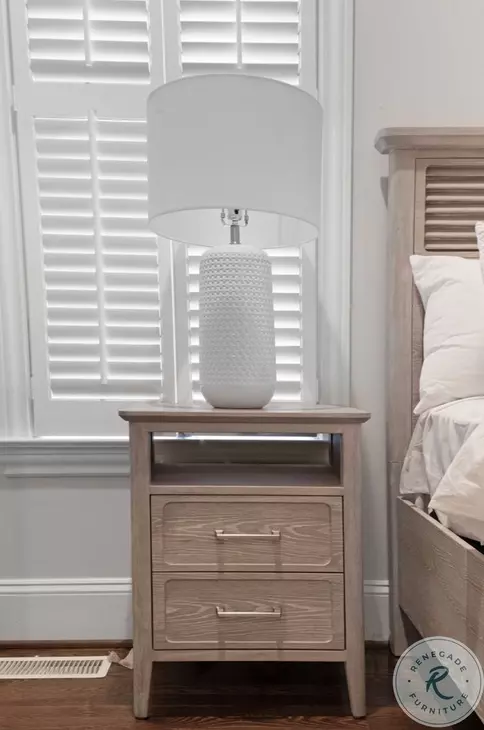 Harborview Glazed Driftwood 2 Drawer Nightstand with USB Charging