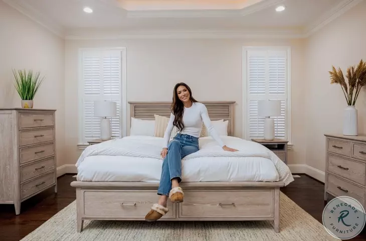Harborview Glazed Driftwood Queen Bed with Storage