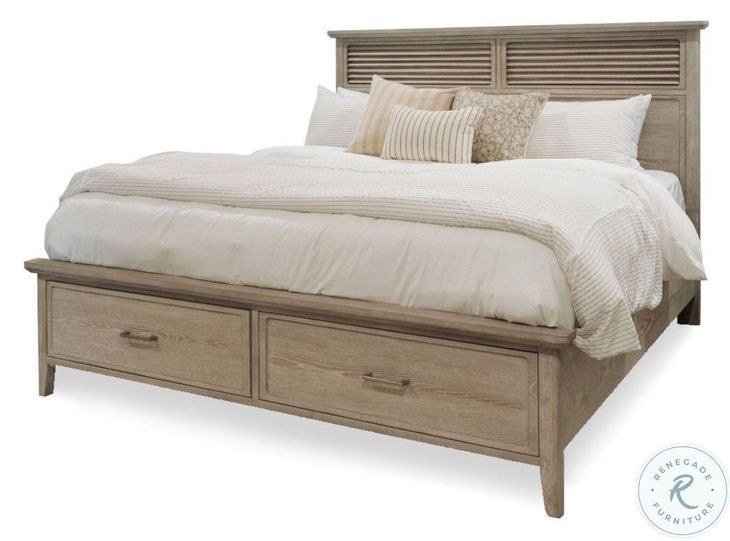 Harborview Glazed Driftwood King Bed with Storage
