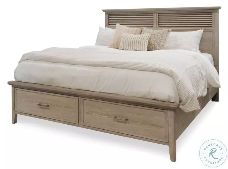 Harborview Glazed Driftwood Queen Bed with Storage