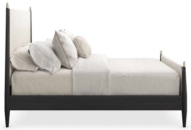 Rhythm Ivory and Black Stained Ash Performance Fabric Queen Upholstered Panel Bed