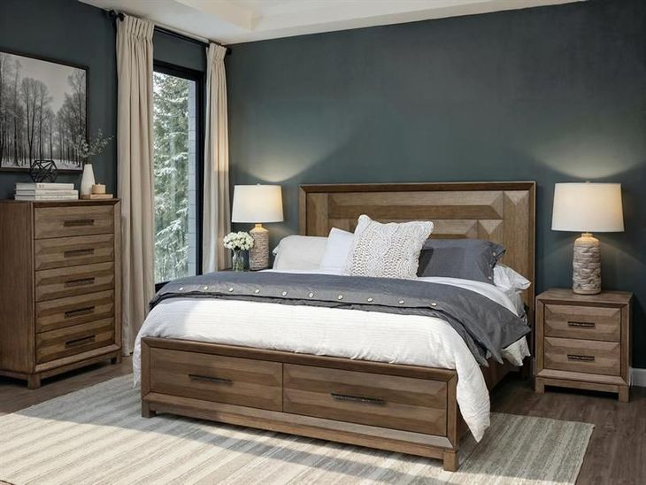 Callisto Bourbon Brown and Santa Cruz King Upholstered Storage Panel Bed