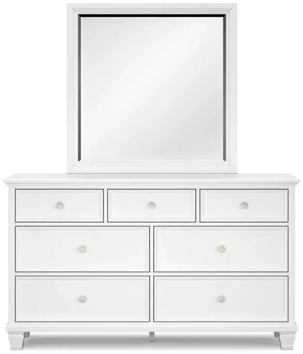 Fortman White 7 Drawer Dresser and Rectangular Mirror
