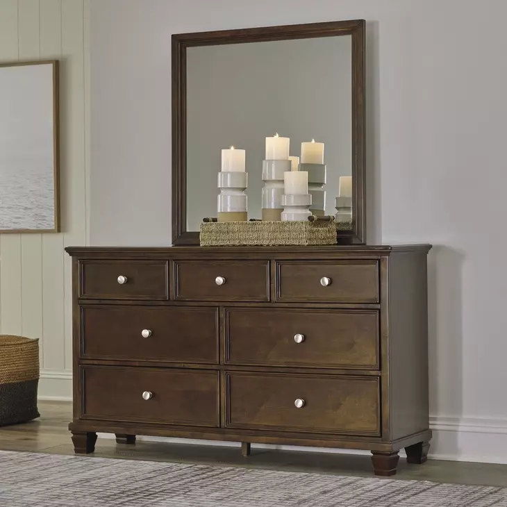 Danabrin Brown 7 Drawer Dresser and Rectangular Mirror