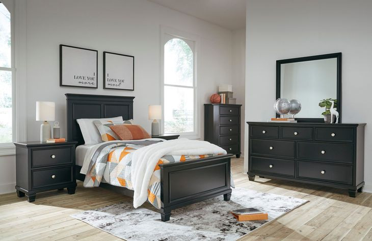 Lanolee Black 7 Drawer Dresser and Rectangular Mirror
