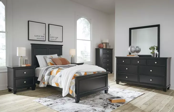 Lanolee Black 7 Drawer Dresser and Rectangular Mirror