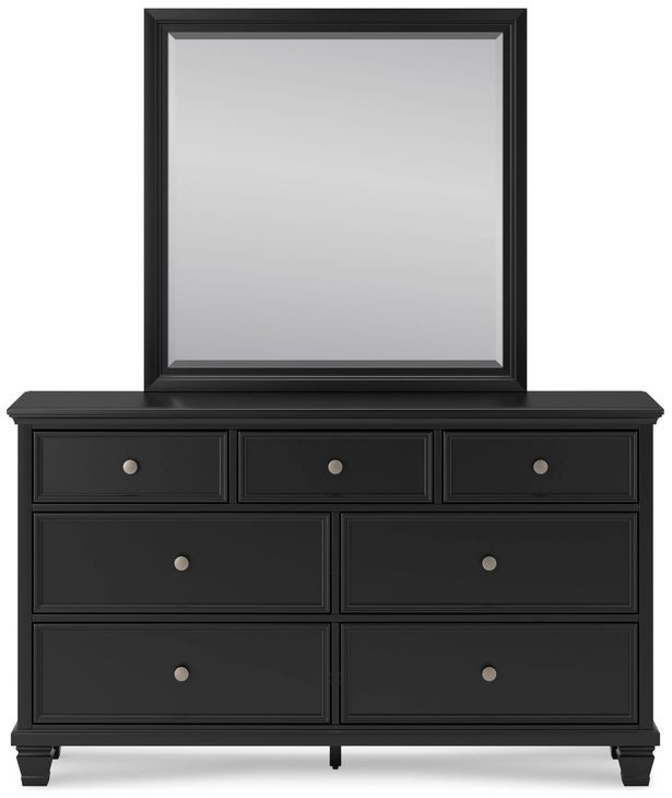 Lanolee Black 7 Drawer Dresser and Rectangular Mirror