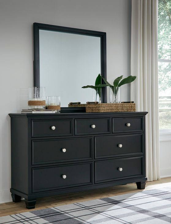 Lanolee Black 7 Drawer Dresser and Rectangular Mirror