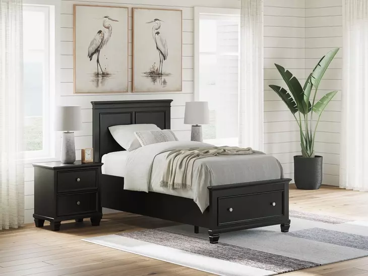 Lanolee Black Twin Storage Panel Bed