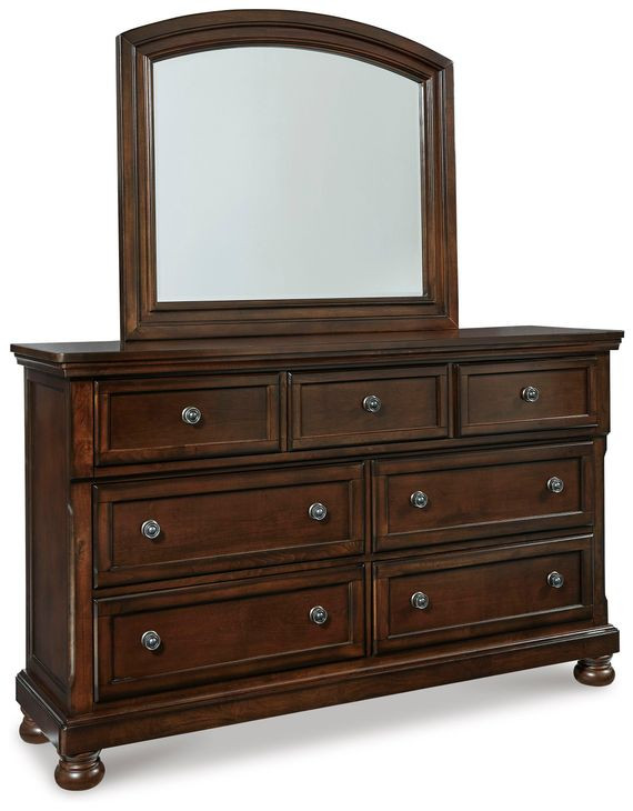 Porter Rustic Brown 7 Drawer Dresser and Arched Mirror