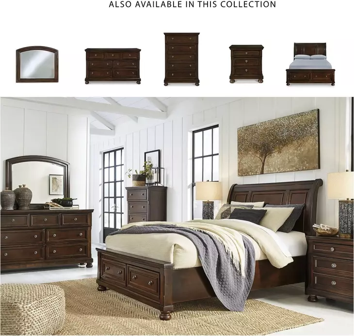 Porter Rustic Brown Sleigh Queen Storage Bed
