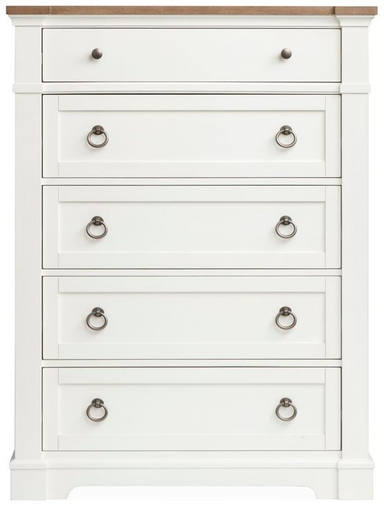 Crownfall Whisper White and Cerused Nutmeg 5 Drawer Chest