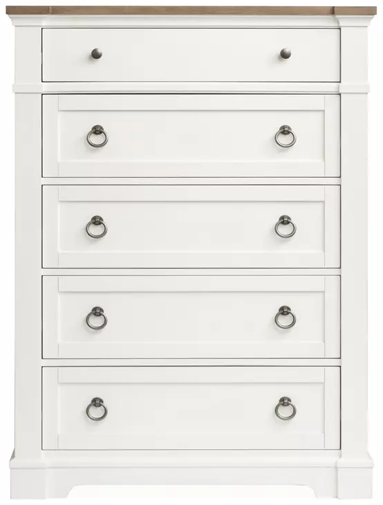 Crownfall Whisper White and Cerused Nutmeg 5 Drawer Chest