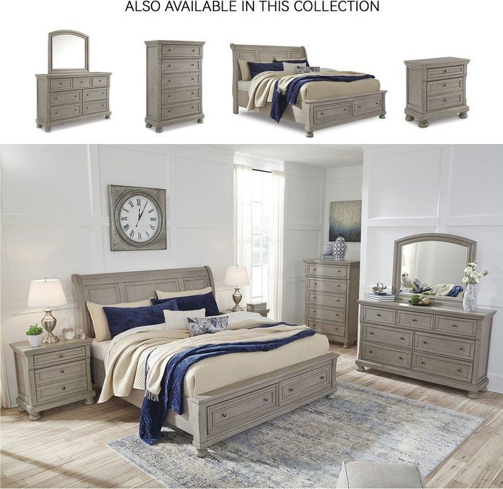 Lettner Light Gray King Sleigh Storage Bed